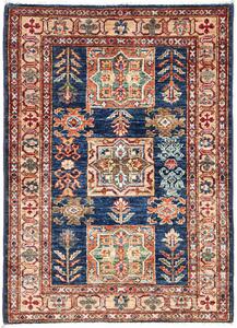 Tappeto Kazak Fine Pakistan Geometrico Blu Notte Beige 83x116 Cm