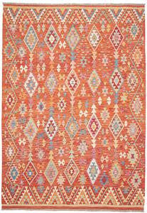 Tappeto Kilim Afghanistan Astratto Arancione Multicolore 201x293 Cm