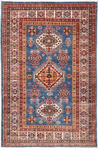 Tappeto Kazak Fine Pakistan Medaglione Blu Rosso 99x151 Cm