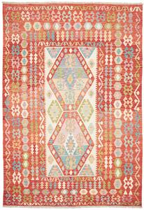 Tappeto Kilim Afghanistan Geometrico Rosso Arancio Pastello 210x301 Cm