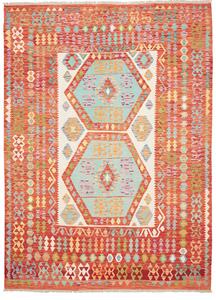 Tappeto Kilim Afghanistan Geometrico Terracotta Azzurro 213x290 Cm