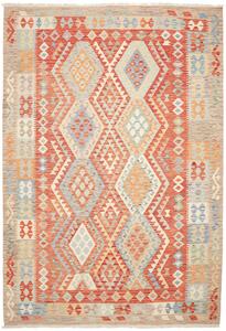 Tappeto Kilim Afghanistan Geometrico Terracotta Celeste 209x298 Cm