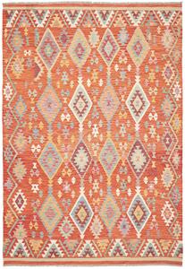 Tappeto Kilim Afghanistan Astratto Arancio Policromo 199x290 Cm