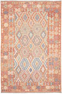 Tappeto Kilim Afghanistan Geometrico Arancio Blu 202x302 Cm