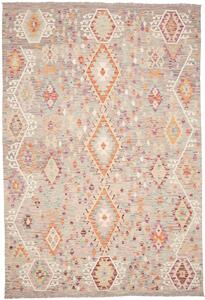 Tappeto Kilim Afghanistan Geometrico Grigio Multicolore 206x295 Cm
