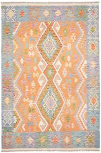 Tappeto Kilim Afghanistan Geometrico Arancione Celeste 199x296 Cm