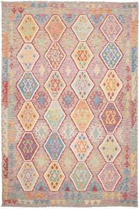 Tappeto Kilim Afghanistan Geometrico Grigio Multicolore 205x305 Cm