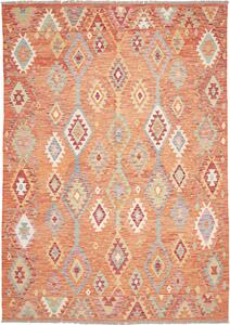 Tappeto Kilim Afghanistan Geometrico Arancio Blu 200x291 Cm