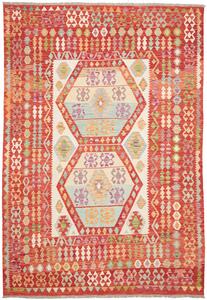 Tappeto Kilim Afghanistan Geometrico Rosso Beige 206x300 Cm