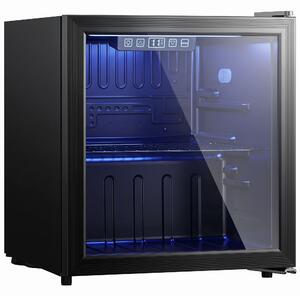 HOMCOM Frigorifero per Bevande per 48 Lattine con Porta a Doppio Vetro, Ripiano Regolabile e Illuminazione LED, 45x44,5x51 cm, Nero | Aosom Italy
