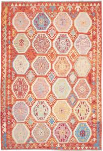 Tappeto Kilim Afghanistan Astratto Arancio Multicolor Pastello 207x300 Cm