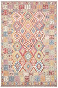 Tappeto Kilim Afghanistan Geometrico Grigio Multicolore 203x300 Cm