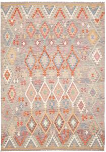 Tappeto Kilim Afghanistan Geometrico Grigio Multicolore 155x198 Cm