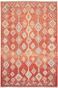 Tappeto Kilim Afghanistan Geometrico Rosso Arancio Turchese 200x300 Cm