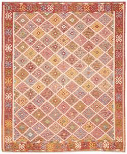 Tappeto Kilim Afghanistan Astratto Rosso Multicolore 248x294 Cm