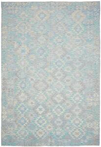 Tappeto Kilim Afghanistan Geometrico Azzurro Beige 202x296 Cm
