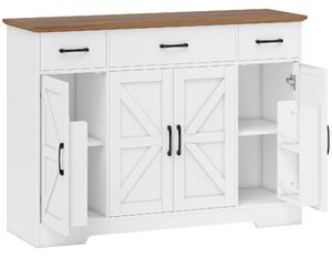 HOMCOM Credenza Cucina Rustico, Mobile Cucina con Ante Soft-Close, 3 Cassetti, 3 Ripiani Regolabili, Portaspezie, Bianco | Aosom Italy