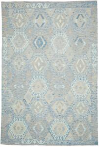 Tappeto Kilim Afghanistan Geometrico Azzurro Beige 201x296 Cm