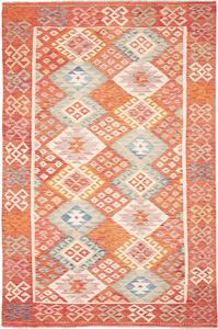 Tappeto Kilim Afghanistan Geometrico Arancione Blu 198x299 Cm