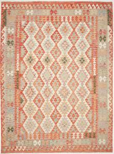 Tappeto Kilim Afghanistan Geometrico Arancio Beige 207x290 Cm