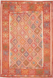 Tappeto Kilim Afghanistan Geometrico Arancio Multicolore 209x299 Cm