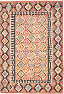 Tappeto Kilim Afghanistan Astratto Arancio Crema 202x293 Cm
