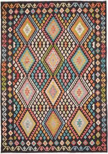 Tappeto Kilim Afghanistan Astratto Multicolore Nero 210x296 Cm