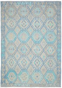 Tappeto Kilim Afghanistan Geometrico Blu Beige 201x295 Cm
