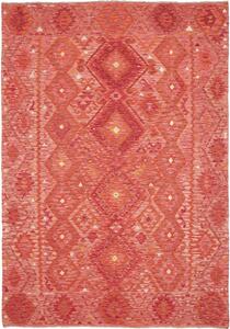 Tappeto Kilim Afghanistan Astratto Rosso Corallo Terracotta 205x291 Cm