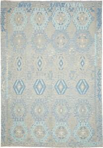 Tappeto Kilim Afghanistan Geometrico Celeste Azzurro 221x310 Cm