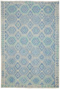 Tappeto Kilim Afghanistan Geometrico Azzurro Turchese Crema 201x298 Cm