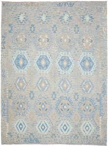 Tappeto Kilim Afghanistan Geometrico Azzurro Tenue Beige 219x294 Cm