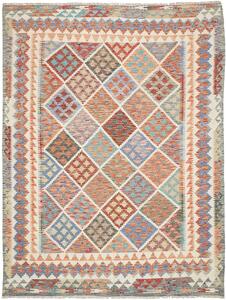 Tappeto Kilim Afghanistan Geometrico Terracotta Blu 197x263 Cm