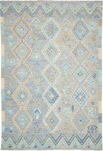 Tappeto Kilim Afghanistan Geometrico Blu Azzurro Grigio 204x300 Cm