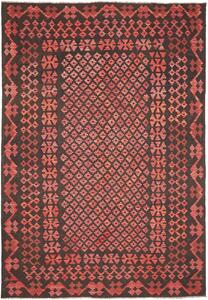 Tappeto Kilim Afghanistan Geometrico Rosso Terra Scuro 203x294 Cm