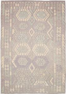 Tappeto Kilim Afghanistan Astratto Grigio Lavanda Verde 206x288 Cm