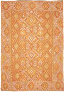 Tappeto Kilim Afghanistan Geometrico Arancione Giallo 202x293 Cm