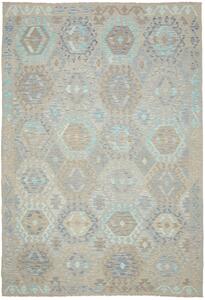 Tappeto Kilim Afghanistan Geometrico Beige Azzurro Marrone 204x298 Cm