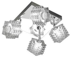 Plafoniera Contemporanea Rubik Metallo Cromo Diffusore Cristallo 4 Luci G9