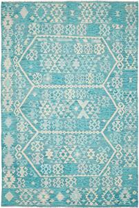 Tappeto Kilim Afghanistan Geometrico Turchese Crema 200x302 Cm
