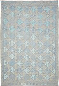 Tappeto Kilim Afghanistan Geometrico Azzurro Beige 204x295 Cm