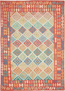 Tappeto Kilim Afghanistan Geometrico Corallo Multicolore 205x289 Cm