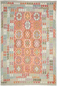 Tappeto Kilim Afghanistan Geometrico Azzurro Corallo 209x309 Cm
