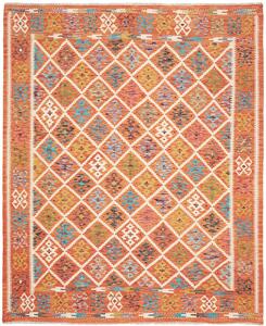 Tappeto Kilim Afghanistan Geometrico Arancione Terracotta Multicolore 201x242 Cm