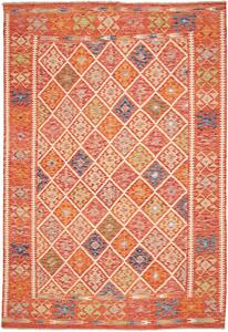 Tappeto Kilim Afghanistan Geometrico Arancio Multicolore 208x299 Cm