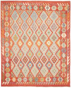 Tappeto Kilim Afghanistan Geometrico Rosso Mattone Azzurro 211x257 Cm