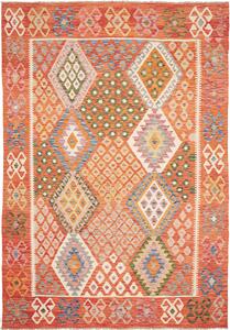 Tappeto Kilim Afghanistan Geometrico Arancione Policromo 209x298 Cm