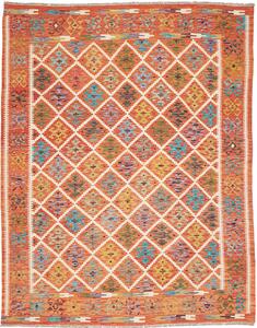 Tappeto Kilim Afghanistan Astratto Arancio Policromo 201x247 Cm