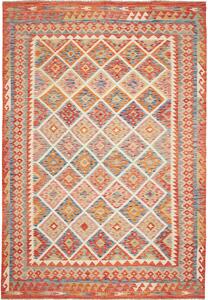 Tappeto Kilim Afghanistan Astratto Terracotta Blu 205x294 Cm