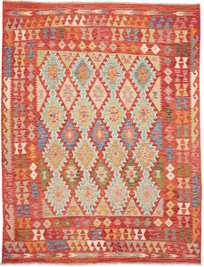 Tappeto Kilim Afghanistan Astratto Rosso Multicolore Vivace 204x263 Cm
